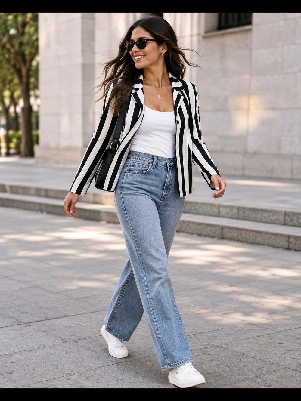 Allegra K Women’s Black White Striped Open Front Blazer Size S Career Office Chi